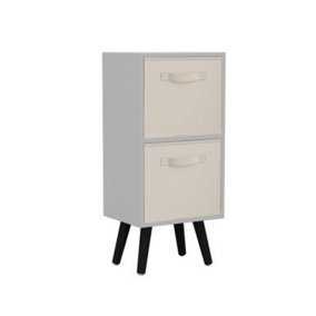 URBNLIVING 54cm Height 2 Tier White Wooden Storage Bookcase Black Legs With Cream Inserts