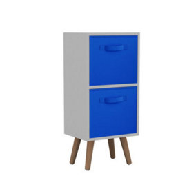 URBNLIVING 54cm Height 2 Tier White Wooden Storage Bookcase Scandinavian Style Beech Legs With Dark Blue Inserts