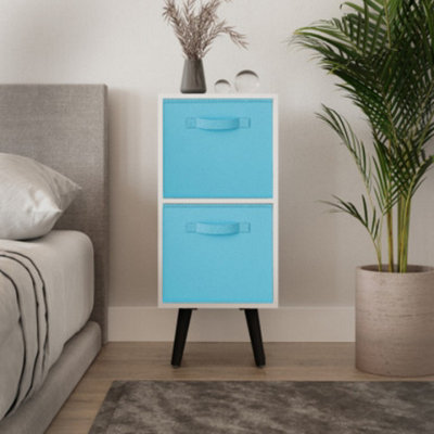URBNLIVING 54cm Height 2 Tier White Wooden Storage Bookcase Scandinavian Style Black Legs With Sky Blue Inserts