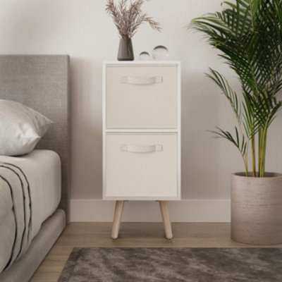 URBNLIVING 54cm Height 2 Tier White Wooden Storage Bookcase Scandinavian Style Pine Legs With Beige Inserts