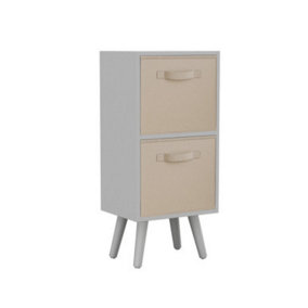 URBNLIVING 54cm Height  2 Tier White Wooden Storage Bookcase Scandinavian Style White Legs With Beige Inserts