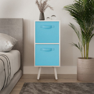 URBNLIVING 54cm Height 2 Tier White Wooden Storage Bookcase Scandinavian Style White Legs With Sky Blue Inserts