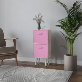 URBNLIVING 54cm Height Antique Oak Wooden 2 Tier Storage Bookcase White Legs Bedroom Light Pink Inserts
