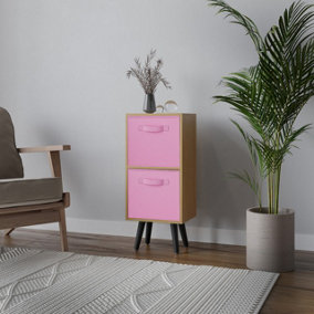 URBNLIVING 54cm Height Beech Wooden 2 Tier Storage Bookcase Black Legs Bedroom Light Pink Inserts
