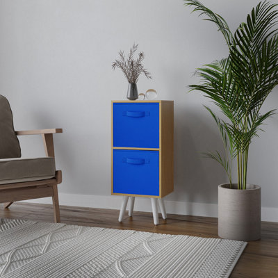 URBNLIVING 54cm Height Beech Wooden 2 Tier Storage Bookcase White Legs Bedroom Dark Blue Inserts