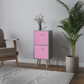 URBNLIVING 54cm Height Grey Wooden 2 Tier Storage Bookcase Beech Legs Bedroom Light Pink Inserts