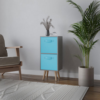 URBNLIVING 54cm Height Grey Wooden 2 Tier Storage Bookcase Beech Legs Bedroom Sky Blue Inserts