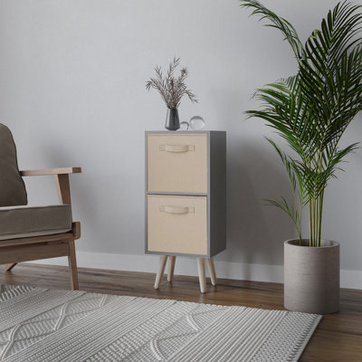 URBNLIVING 54cm Height Grey Wooden 2 Tier Storage Bookcase Pine Legs Bedroom Beige Inserts