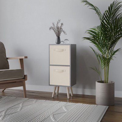 URBNLIVING 54cm Height Grey Wooden 2 Tier Storage Bookcase Pine Legs Bedroom Cream Inserts
