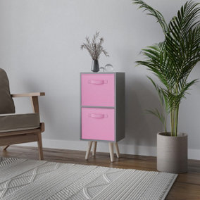 URBNLIVING 54cm Height Grey Wooden 2 Tier Storage Bookcase Pine Legs Bedroom Light Pink Inserts