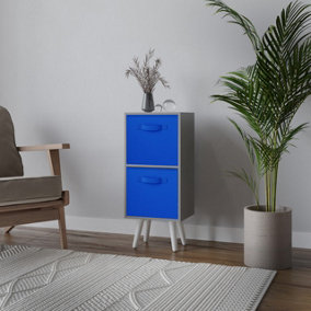 URBNLIVING 54cm Height Grey Wooden 2 Tier Storage Bookcase White Legs Bedroom Dark Blue Inserts