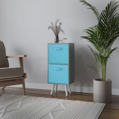 URBNLIVING 54cm Height Grey Wooden 2 Tier Storage Bookcase White Legs Bedroom Sky Blue Inserts
