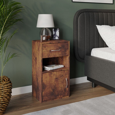 URBNLIVING 54cm Height Rustic Brown 1 Door 1 Drawer Wooden Bedroom Bedside Cabinet Shelf Nightstand Side Table Unit
