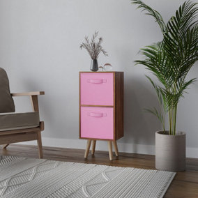 URBNLIVING 54cm Height Teak Wooden 2 Tier Storage Bookcase Beech Legs Bedroom Light Pink Inserts