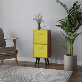 URBNLIVING 54cm Height Teak Wooden 2 Tier Storage Bookcase Black Legs Bedroom Yellow Inserts