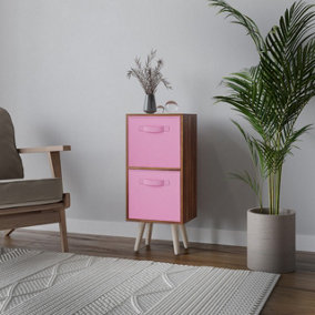 URBNLIVING 54cm Height Teak Wooden 2 Tier Storage Bookcase Pine Legs Bedroom Light Pink Inserts