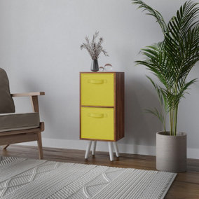 URBNLIVING 54cm Height Teak Wooden 2 Tier Storage Bookcase White Legs Bedroom Yellow Inserts