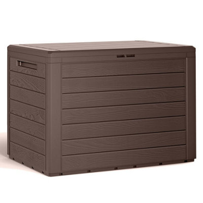 URBNLIVING 550cm Height 190L Umber Wood Design Outdoor Storage Box Garden Patio Plastic Chest Lid Container Tool