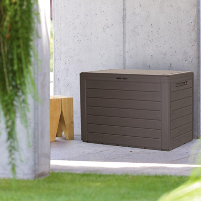 URBNLIVING 550cm Height 190L Umber Wood Design Outdoor Storage Box Garden Patio Plastic Chest Lid Container Tool