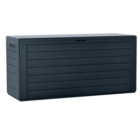 URBNLIVING 55cm Height 280L Anthracite Wood Design Outdoor Storage Box Garden Patio Plastic Chest Lid Container Tool