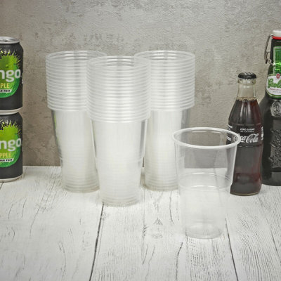 URBNLIVING 568ml Pack of 50 Clear Strong Plastic Full Pint Glasses Disposable Reusable Party Cups UKCA