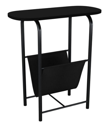 URBNLIVING 58cm Height Slim Oval Side End Black Table with Magazine ...