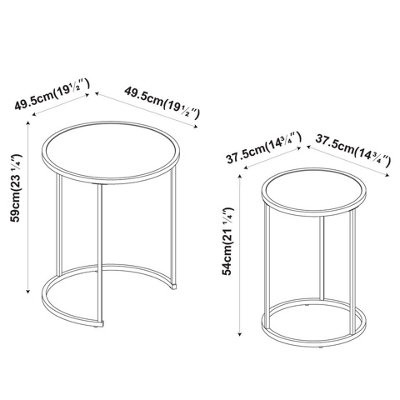 URBNLIVING 59cm Height Round Nesting Side Coffee Tables Black Glass Top ...