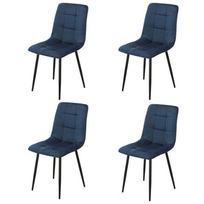 URBNLIVING 5pcs Armani Grey Modern Ceramic Top Dining Table & Blue Plush Velvet Chairs With Metal Legs