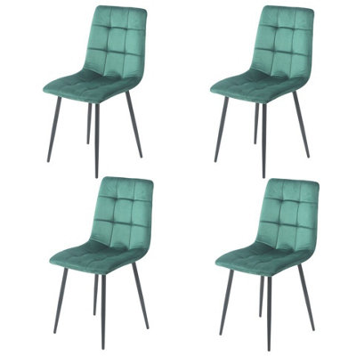 URBNLIVING 5pcs White Matt Modern Ceramic Top Dining Table & Green Plush Velvet Chairs With Metal Legs