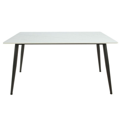 URBNLIVING 5pcs White Matt Modern Ceramic Top Dining Table & Grey Plush Velvet Chairs With Metal Legs
