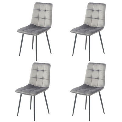 URBNLIVING 5pcs White Matt Modern Ceramic Top Dining Table & Grey Velvet Chairs with Metal Legs