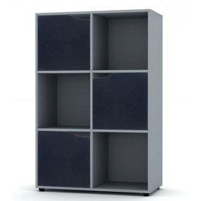 URBNLIVING 6 Cube Grey Wooden Bookcase Shelving Display Shelves Storage Unit Wood Shelf Black Door