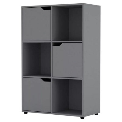 URBNLIVING 6 Cube Grey Wooden Bookcase Shelving Display Shelves Storage Unit Wood Shelf Grey Door