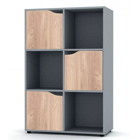 URBNLIVING 6 Cube Grey Wooden Bookcase Shelving Display Shelves Storage Unit Wood Shelf Oak Door