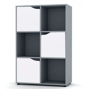 URBNLIVING 6 Cube Grey Wooden Bookcase Shelving Display Shelves Storage Unit Wood Shelf White Door