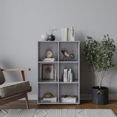 URBNLIVING 6 Cube Grey Wooden Bookcase Shelving Display Shelves Storage ...