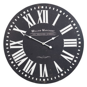 URBNLIVING 60cm Extra Large Round Wooden Wall Clock Vintage Retro Antique Distressed Chic(Black)