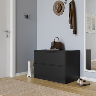 2 drawer black dresser 2-Drawer Black Nightstand & Fabric Bin Dresser – Compact End Table for –  Mega Brown Box