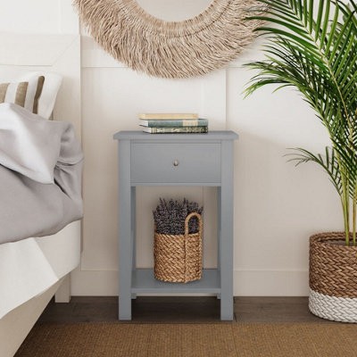 URBNLIVING 60cm Height 2 Pcs Grey Wooden 1-Drawer Bedside