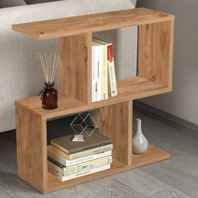 URBNLIVING 60cm Height 2-Tier Pine Wooden Bookcase Side Unit Shelf Organizer Sofa End Table Home Décor