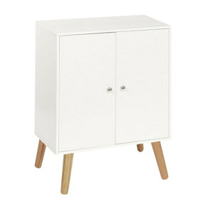 URBNLIVING 60cm Height 2 Tier White Wooden Storage Bookcase Scandinavian Style Legs Living Room Bedroom Shelf