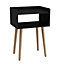 URBNLIVING 60cm Height Black Modern Bedside Table Storage Display Unit with 2 Shelves & Solid Pinewood Legs