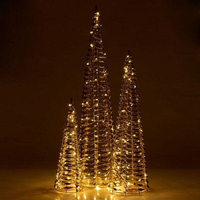 URBNLIVING 60cm Height Gold Christmas Tree Cone Pyramid LED Fairy ...