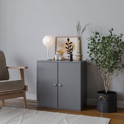 URBNLIVING 60cm Height Grey 2-Tier 2-Door Wooden Cabinet