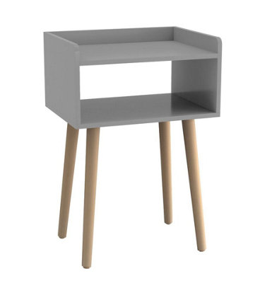 URBNLIVING 60cm Height Grey Modern Bedside Table Storage Display Unit with 2 Shelves & Solid Pinewood Legs