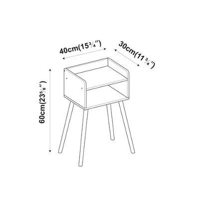 URBNLIVING 60cm Height Grey Modern Bedside Table Storage Display Unit with 2 Shelves & Solid Pinewood Legs