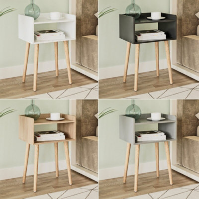 URBNLIVING 60cm Height Grey Modern Bedside Table Storage Display Unit with 2 Shelves & Solid Pinewood Legs