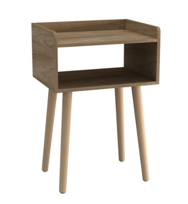 URBNLIVING 60cm Height Oak Modern Bedside Table Storage Display Unit with 2 Shelves & Solid Pinewood Legs