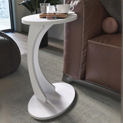 URBNLIVING 60cm Height White C-Shaped Sofa Side & Nesting Table Coffee Laptop Workspace Living Room Décor