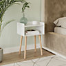 URBNLIVING 60cm Height White Modern Bedside Table Storage Display Unit with 2 Shelves & Solid Pinewood Legs